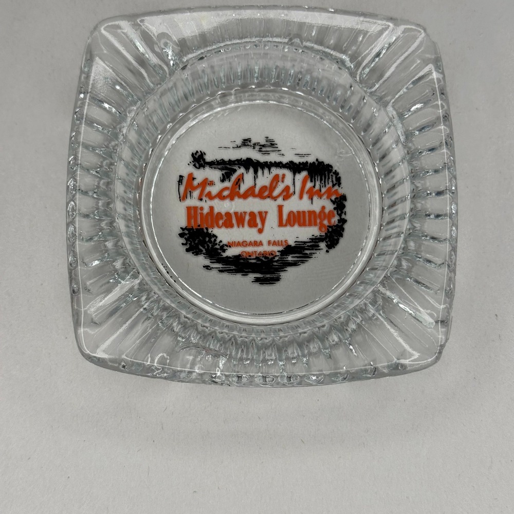 Vintage Michaels Inn Hideaway Lounge Niagara Falls Ontario Glass Ashtray Clear